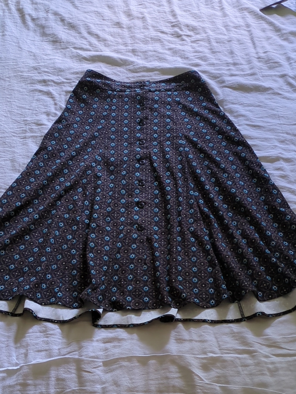 Christopher & Banks Black Skirt with Blue Geometric Print